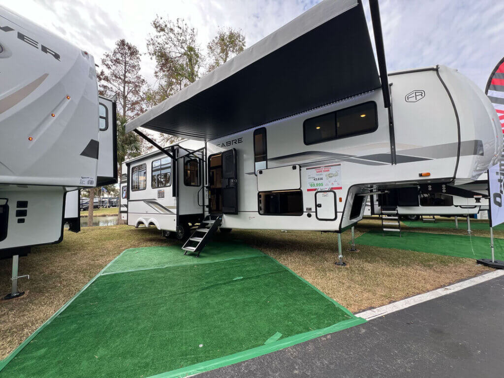 A Sabre fifth wheel at the 2025 Florida RV SuperShow in Tampa