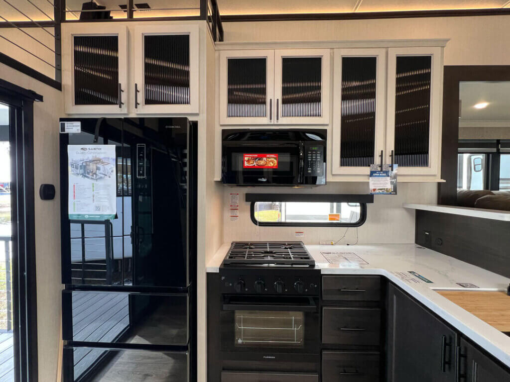 A Sabre fifth wheel at the 2025 Florida RV SuperShow in Tampa