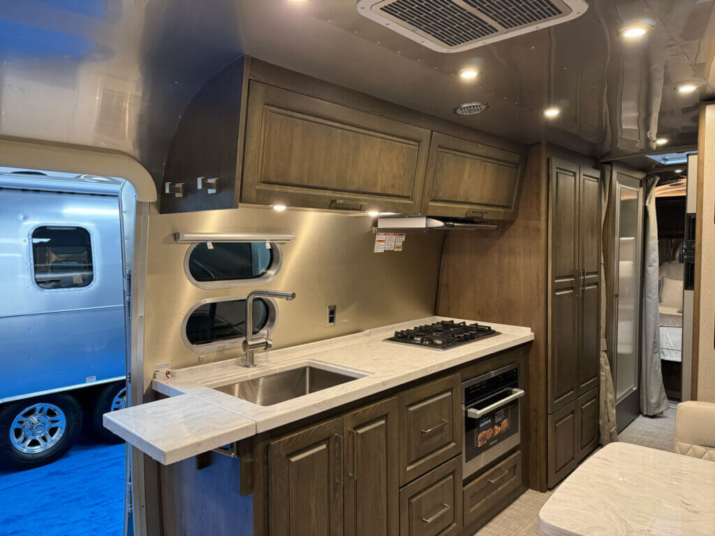 Inside the Airstream Classic travel trailer at the Florida RV SuperShow in Tampa.