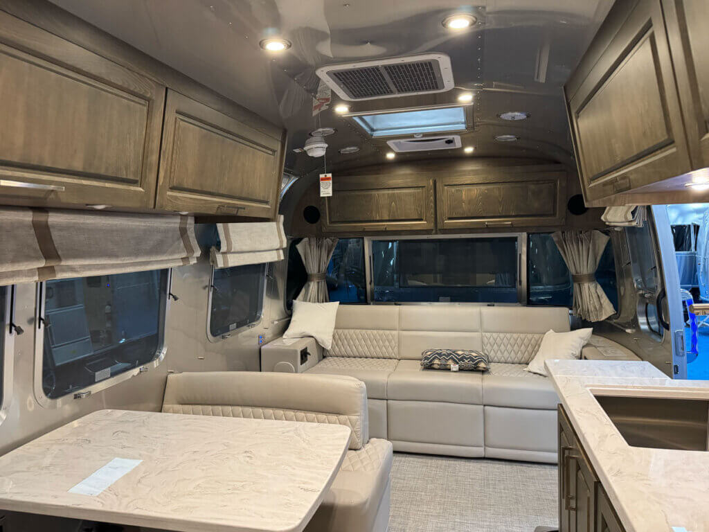 Inside the Airstream Classic travel trailer at the Florida RV SuperShow in Tampa.