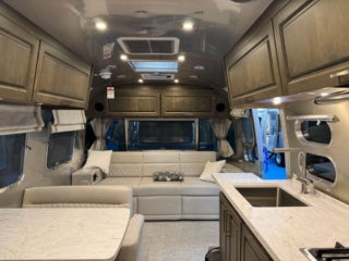 Inside the Airstream Classic travel trailer at the Florida RV SuperShow in Tampa.
