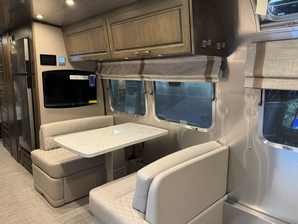 Inside the Airstream Classic travel trailer at the Florida RV SuperShow in Tampa.