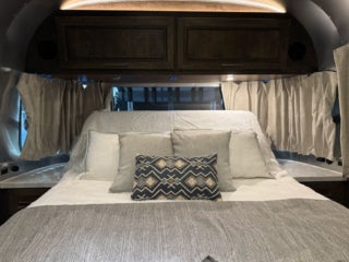 Inside the Airstream Classic travel trailer at the Florida RV SuperShow in Tampa.