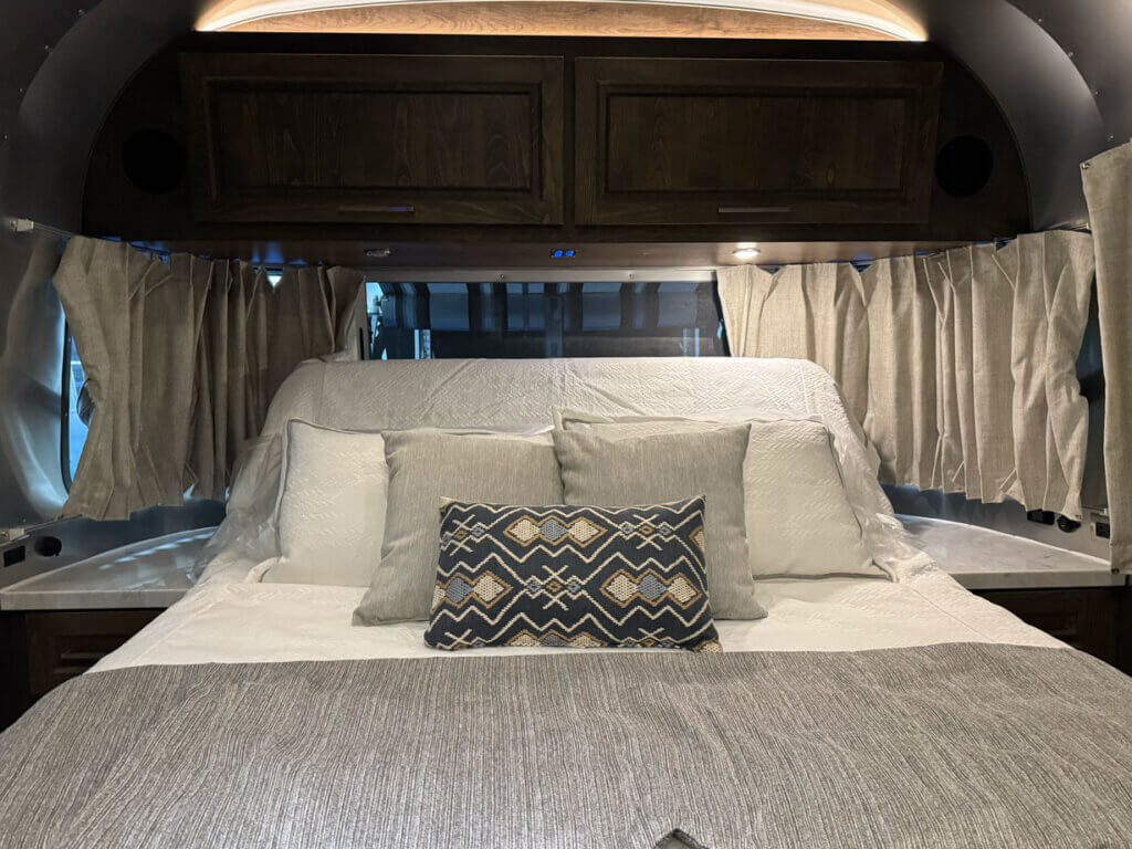 Inside the Airstream Classic travel trailer at the Florida RV SuperShow in Tampa.