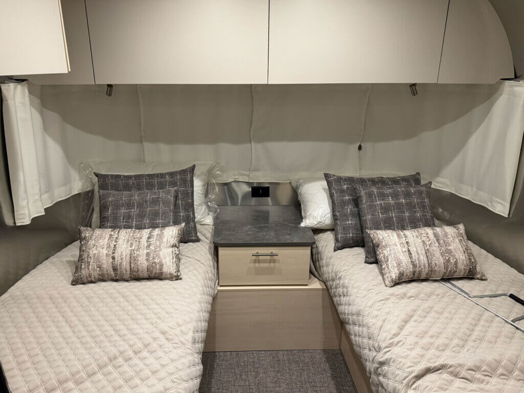Inside the Airstream Flying Cloud at the 2026 Florida RV SuperShow in Tampa.