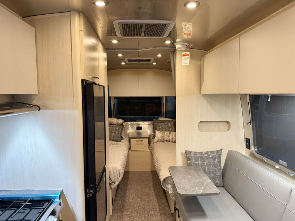 Inside the Airstream Flying Cloud at the 2026 Florida RV SuperShow in Tampa.
