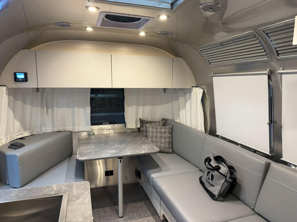 Inside the Airstream Flying Cloud at the 2026 Florida RV SuperShow in Tampa.
