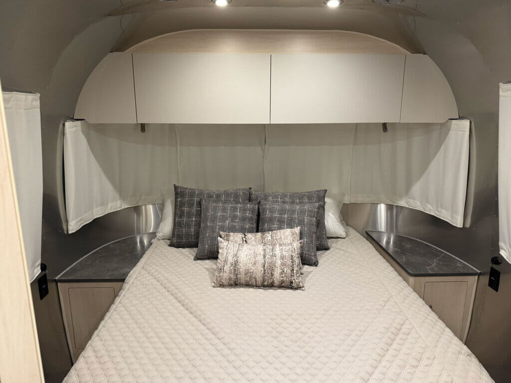 Inside the Airstream Flying Cloud at the 2026 Florida RV SuperShow in Tampa.