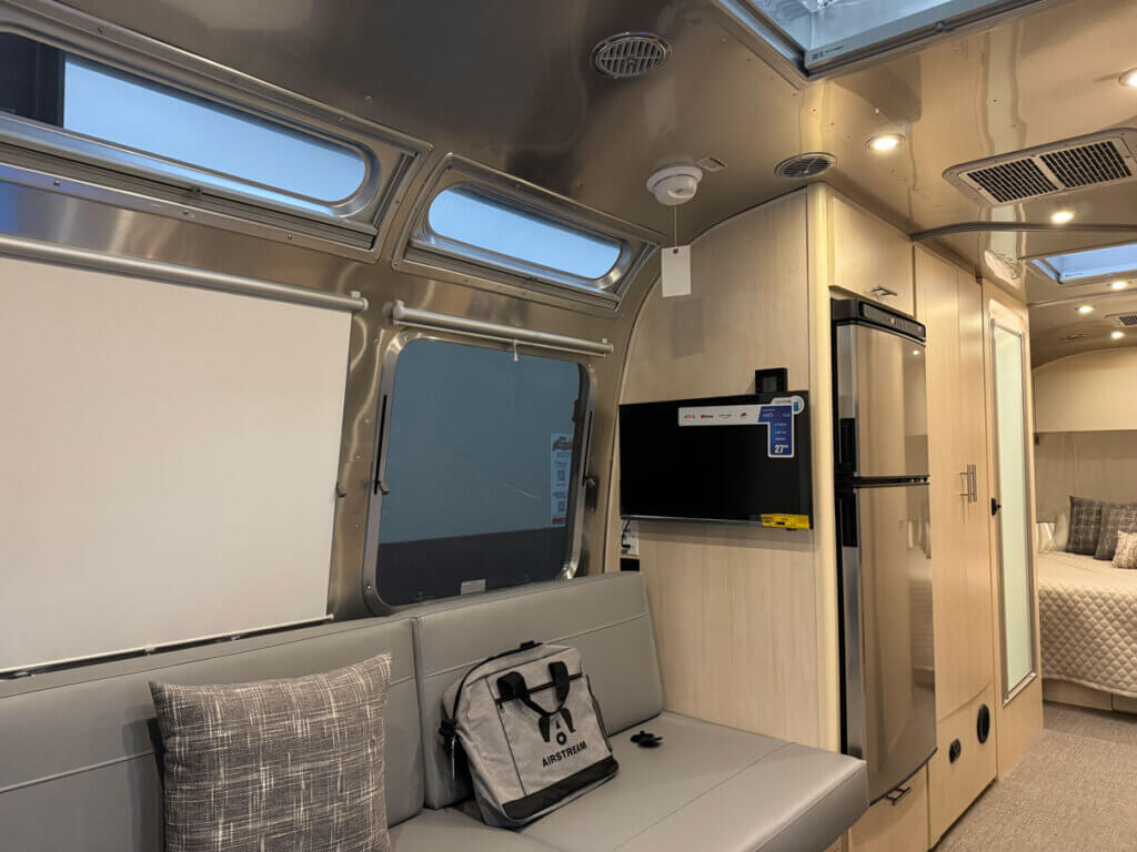 Inside the Airstream Flying Cloud at the 2026 Florida RV SuperShow in Tampa.