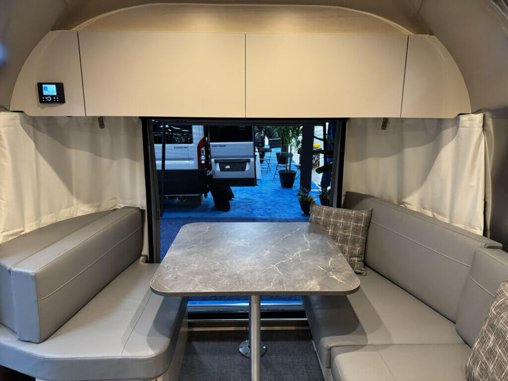 Inside the Airstream Flying Cloud at the 2026 Florida RV SuperShow in Tampa.