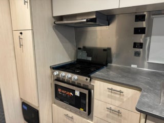 Inside the Airstream Flying Cloud at the 2026 Florida RV SuperShow in Tampa.