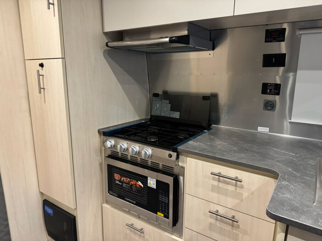 Inside the Airstream Flying Cloud at the 2026 Florida RV SuperShow in Tampa.