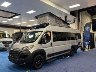 Exterior of an Airstream Rangeline travel trailer at the 2026 Florida RV SuperShow in Tampa, FL.