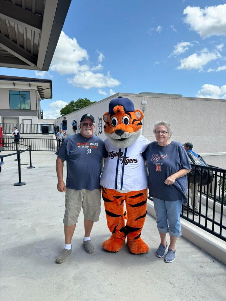 The Detroit Tigers Mascot at Joker Marchant Stadium with Cypress Lakes Village residents.