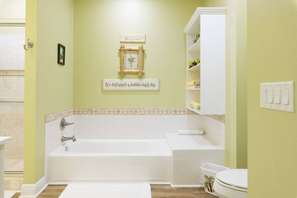 Bathroom within the vacation home guest rental in Leesburg, Florida, at Holiday RV Park.
