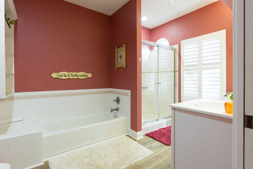 Bathroom within the vacation home guest rental in Leesburg, Florida, at Holiday RV Park.