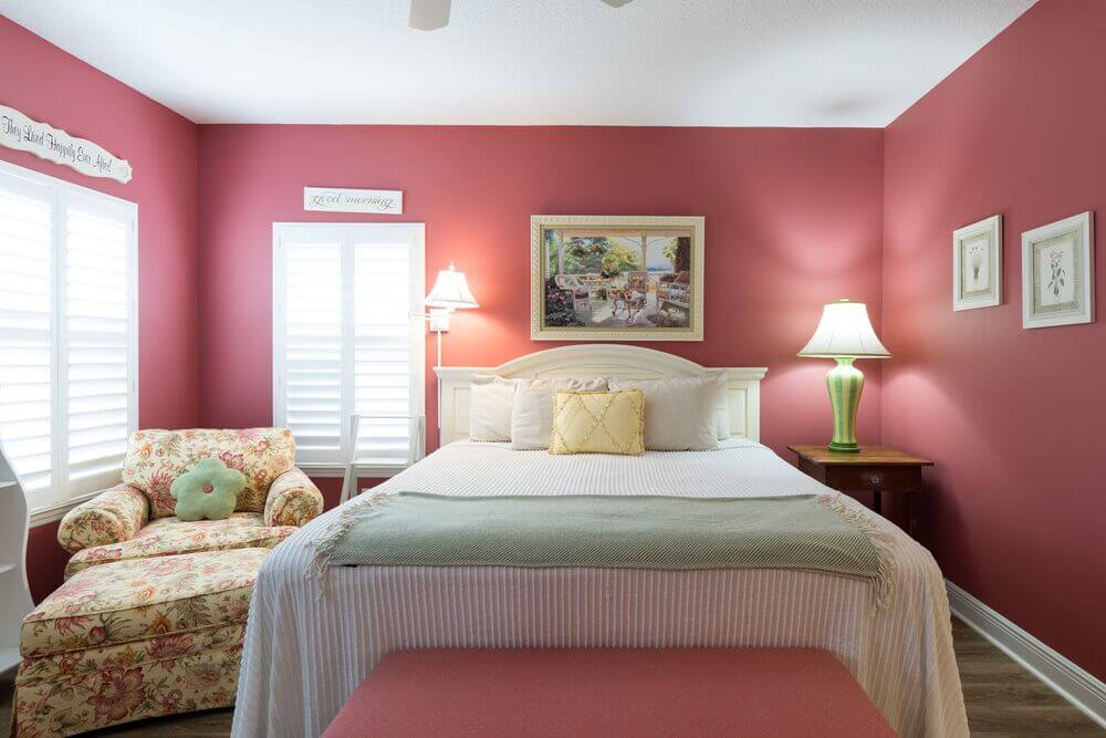 Bedroom within the vacation home guest rental in Leesburg, Florida, at Holiday RV Park.