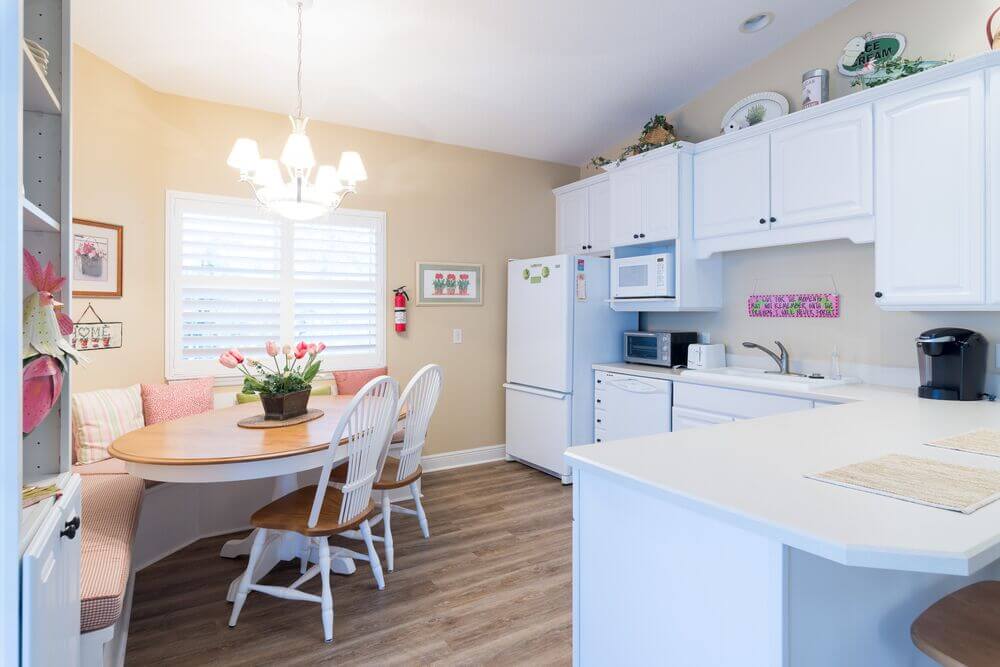 Kitchen within the vacation home guest rental in Leesburg, Florida, at Holiday RV Park.