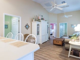 Living space within the vacation home guest rental in Leesburg, Florida, at Holiday RV Park.