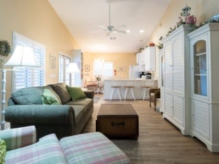 Living space within the vacation home guest rental in Leesburg, Florida, at Holiday RV Park.