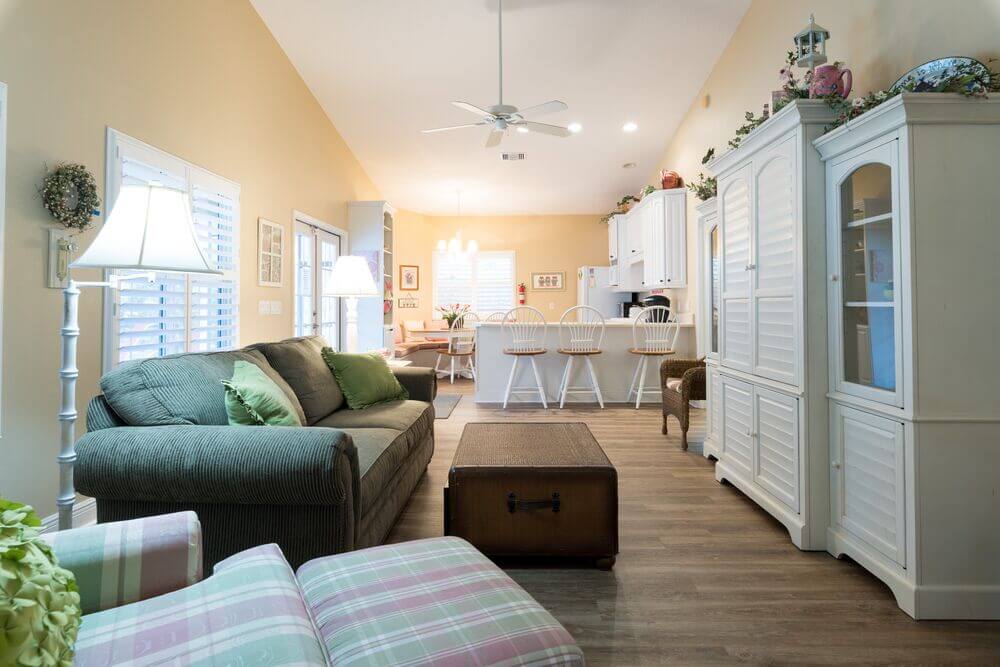Living space within the vacation home guest rental in Leesburg, Florida, at Holiday RV Park.