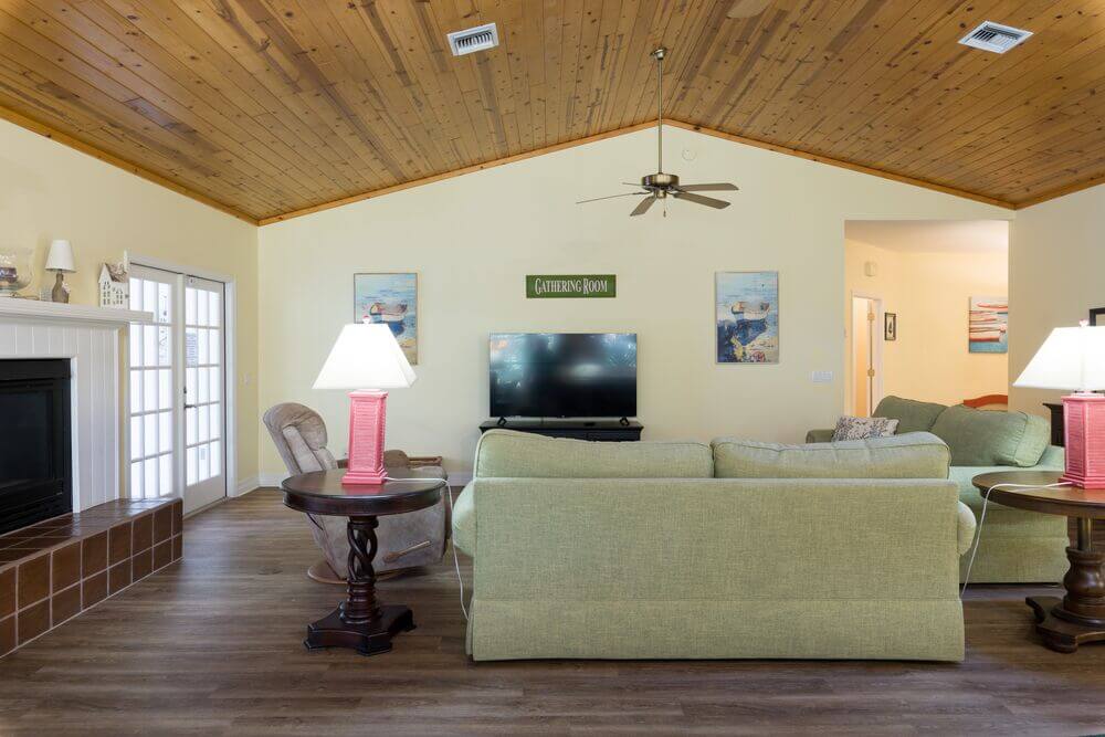 Living space within the vacation house rental in Leesburg, Florida, at Holiday RV Park.
