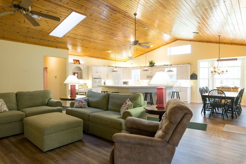 Living space within the vacation house rental in Leesburg, Florida, at Holiday RV Park.