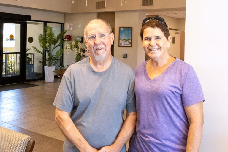 Bernie Clark and Leslie Donald Clark at home in Camelot Lakes Village in Sarasota, Florida.