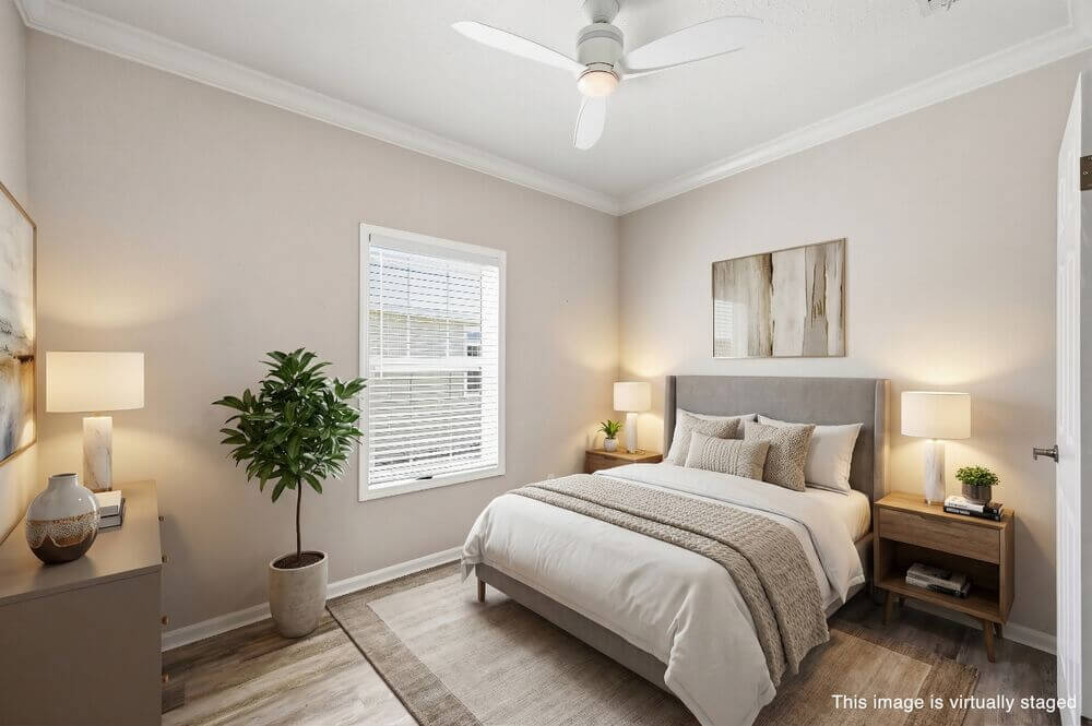 EBV-20548-Polynesian-Lp-Bedroom-STAGED-1-WM Virtually staged interior of 20548 Polynesian Lp. at Estero Bay Village in Estero, Florida.