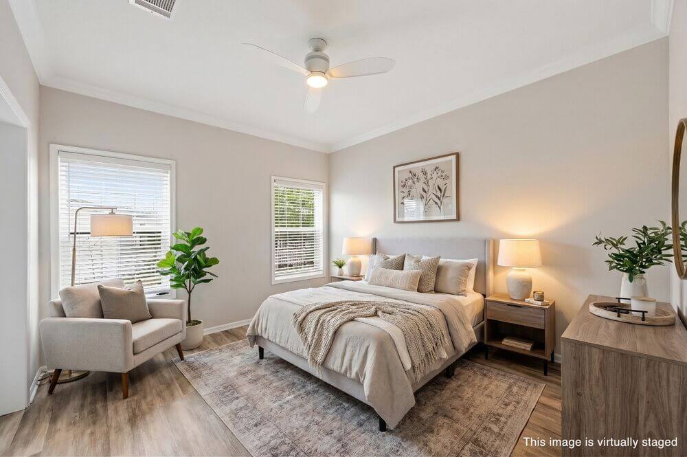 EBV-20548-Polynesian-Lp-Bedroom-STAGED-2-WM Virtually staged interior of 20548 Polynesian Lp. at Estero Bay Village in Estero, Florida.