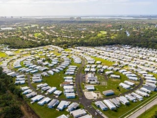 Aerial view of the neighborhood in Estero Bay Village in Estero, Florida.