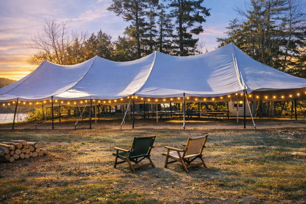 Grove tent venue at Point Sebago Resort in Maine.