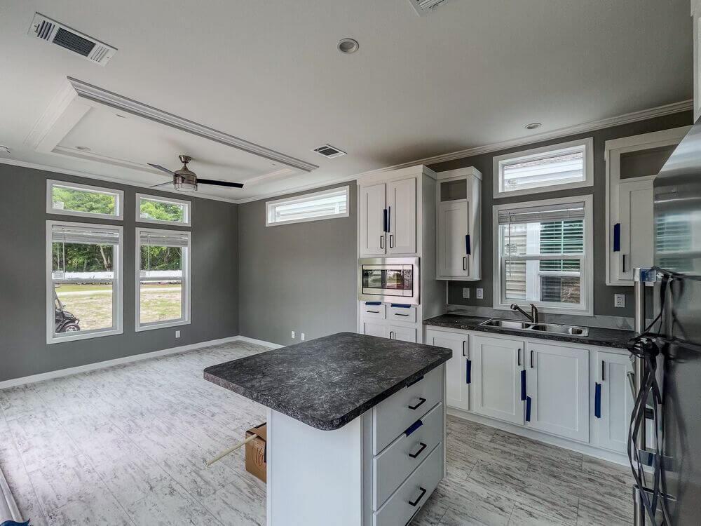 Inside a new Cavco park model home for sale soon in Leesburg, Florida at Holiday RV Park.