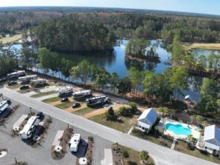 Drone shot of Lake Jasper RV Park in Hardeeville, South Carolina