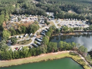 Drone shot of Lake Jasper RV Park in Hardeeville, South Carolina