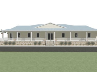 Renderings of the Blueway clubhouse construction project showing the exterior of the building.