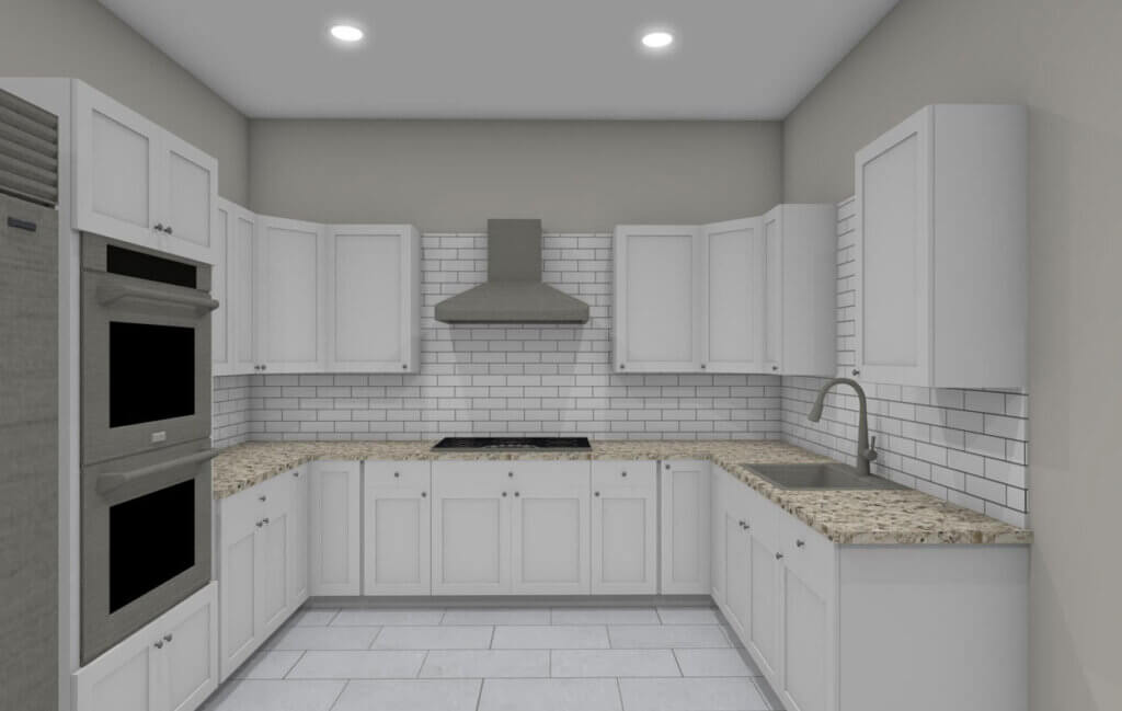 Renderings of the Blueway clubhouse construction project showing a view of the kitchen.