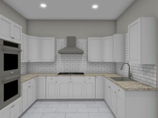 Renderings of the Blueway clubhouse construction project showing a view of the kitchen.