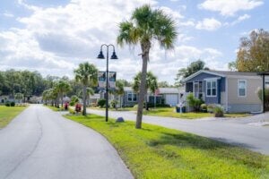 Street view of homes in Rolling Greens Village in Ocala, Florida.