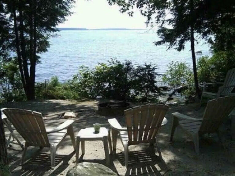 Morning coffee on Island Road rental looking at Sebago Lake