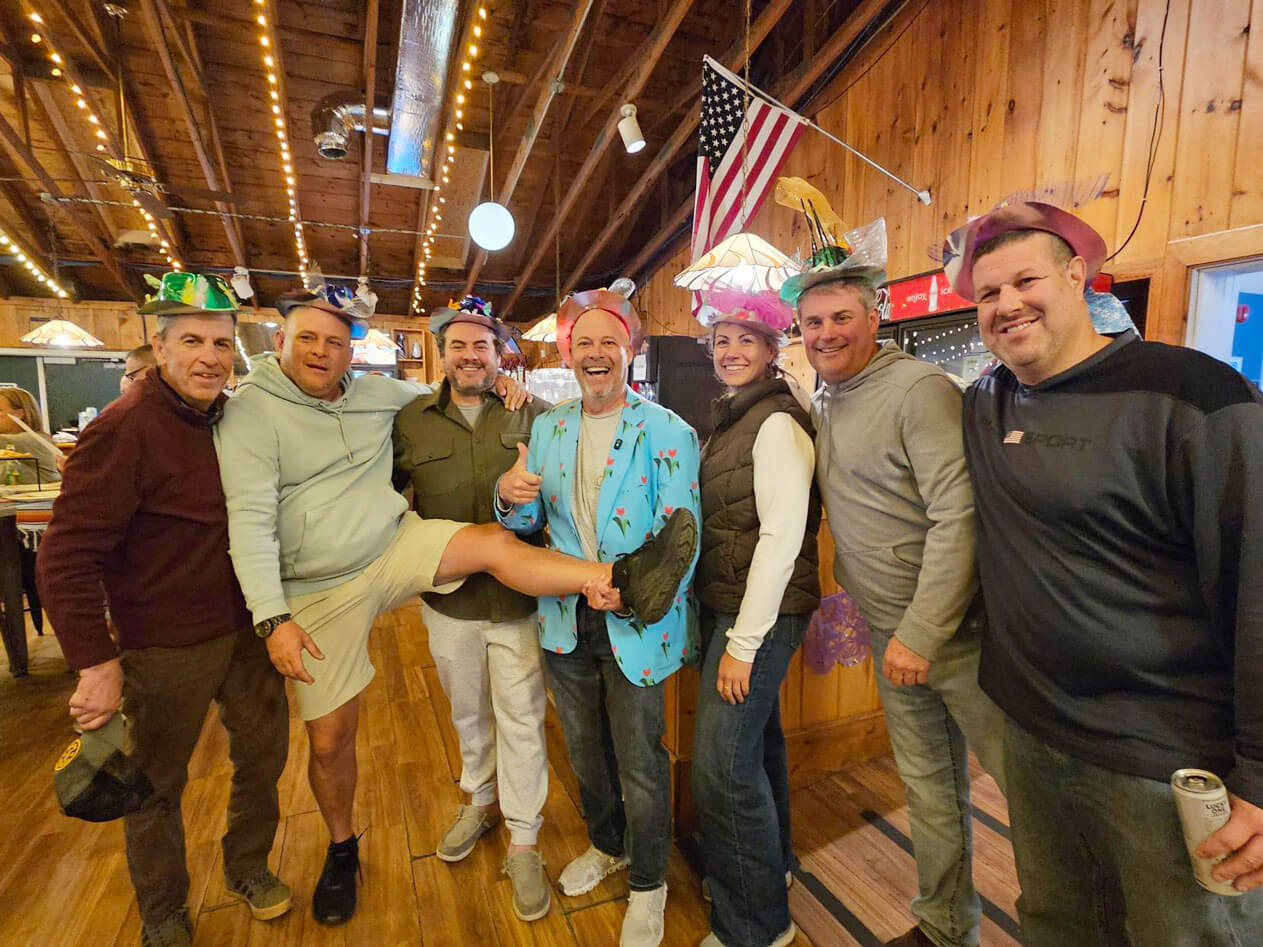 Opening_Weekend_PSR_6 Guests wearing colorful hats on Derby Day at Point Sebago Resort