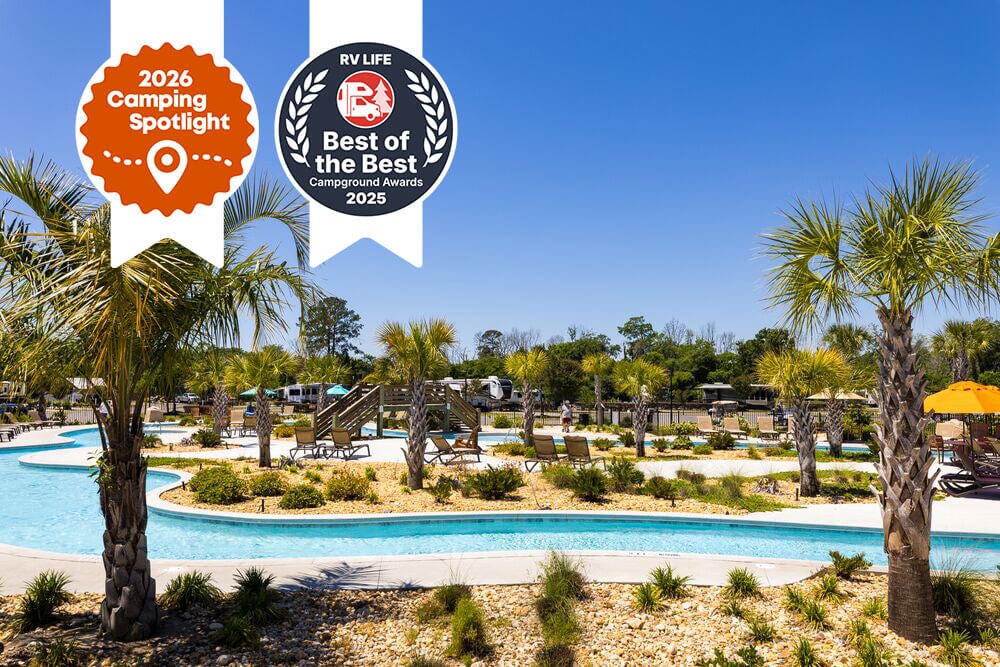 2026 awards for CreekFire RV with the lazy river featured.