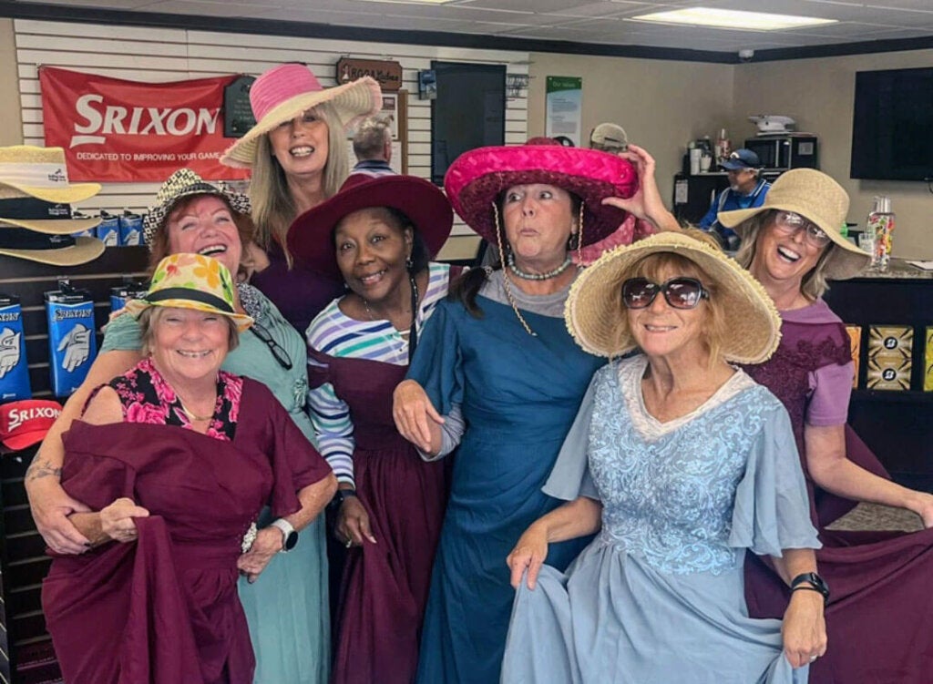 Residents at Rolling Greens Village in Ocala, Florida dressing up for the hospice fashion show.