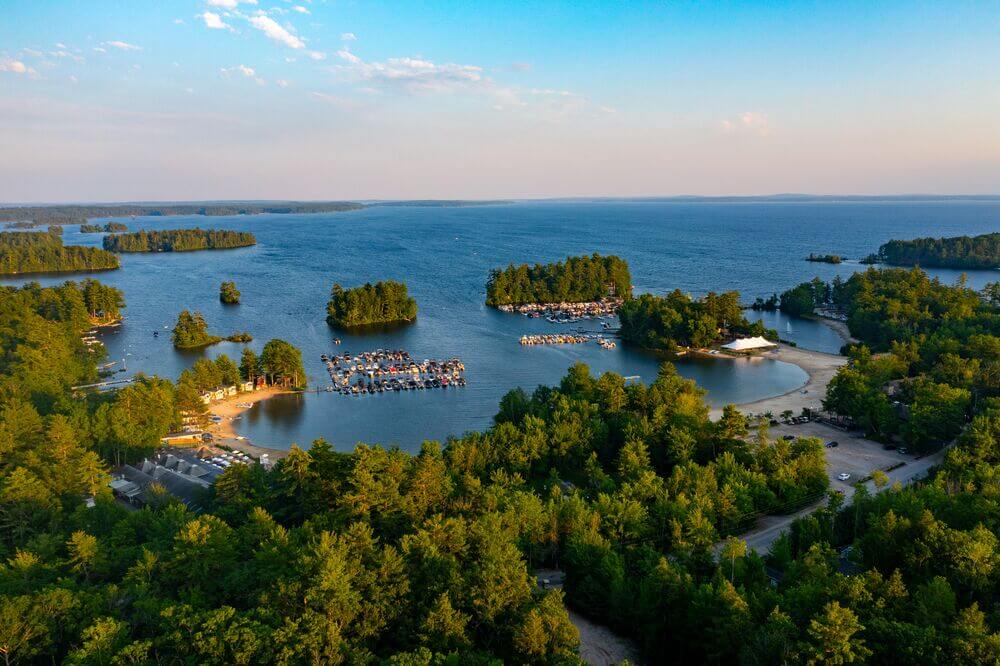View looking out onto Maine's Sebago Lake from Point Sebago Resort.