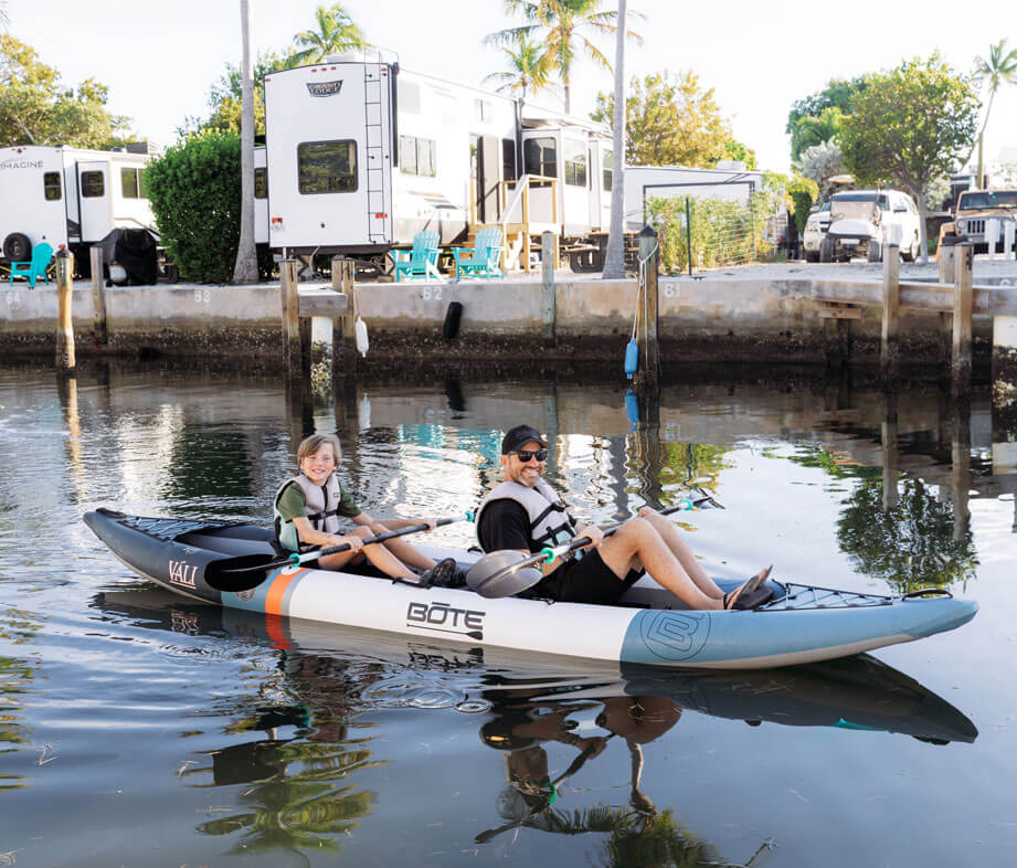 Jim Hocking kayaking in the canal at Big Pine Key RV resort.