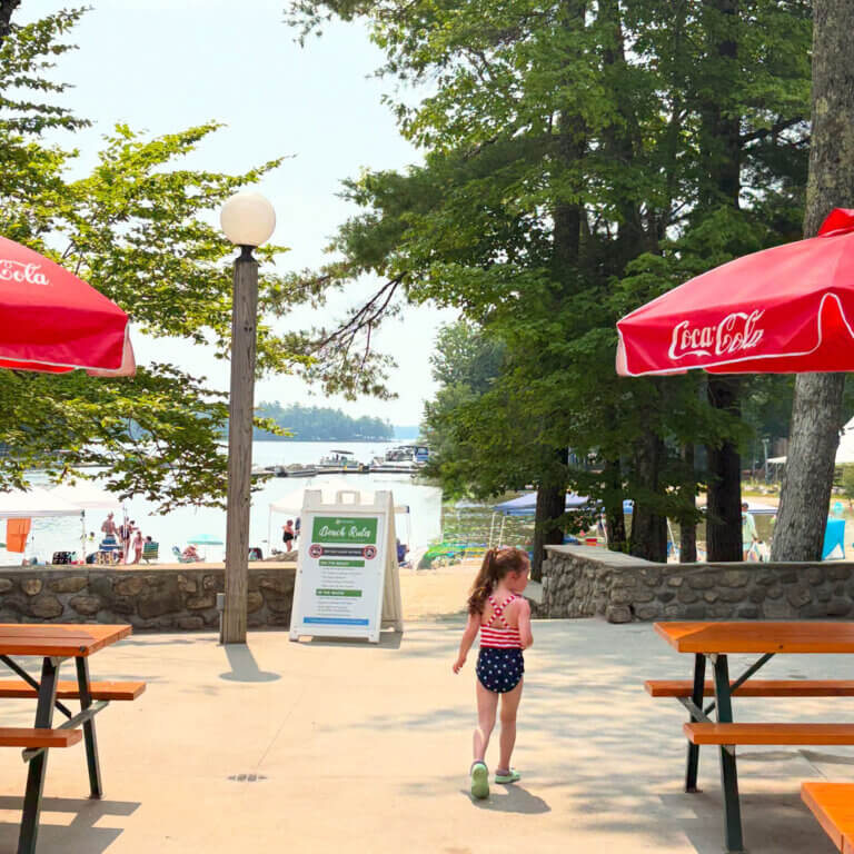 The view from Sebago Square looking onto Sebago Lake from Point Sebago Resort.