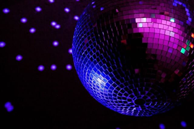 Disco ball with purple and blue lighting