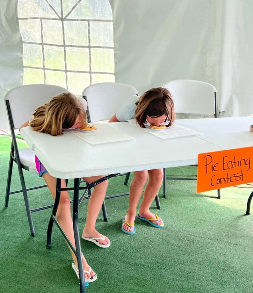 Pie eating contest at Creekfire RV Resort in Savannah, Georgia