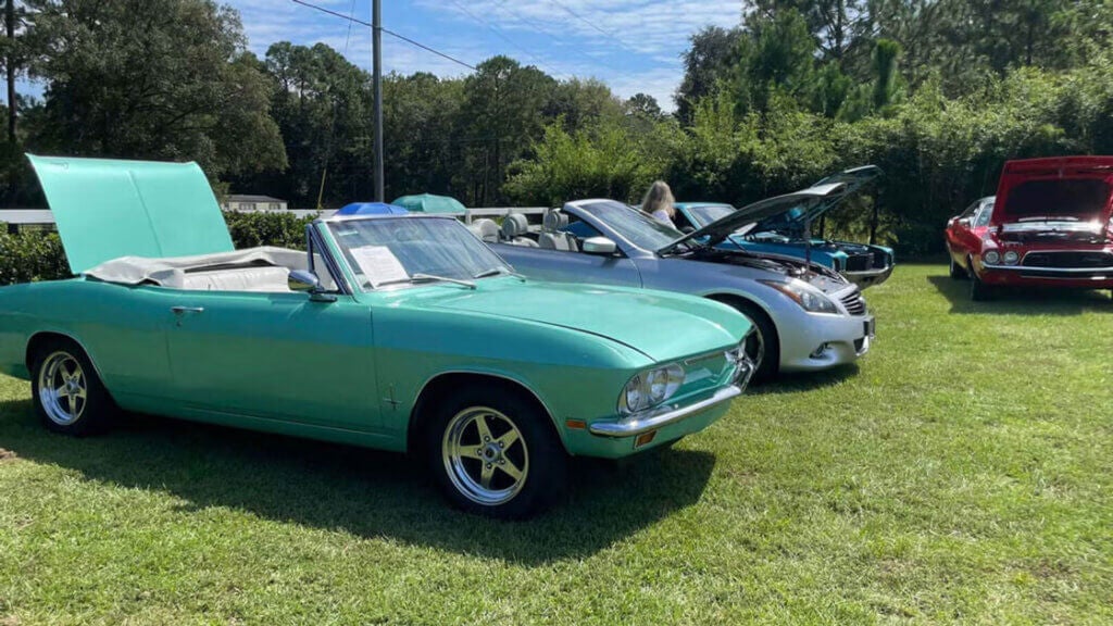 Classic cars on display in Savannah, Georgia at the CreekFire RV Car Show