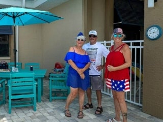 Residents celebrate the 4th of July with a pool party at The Meadows in Tarpon Springs, Florida